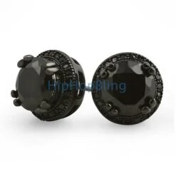 Pave Ice Border Black CZ Solitaire Bling Bling Earrings