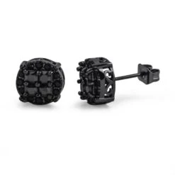 Princess Cut Round Cluster Black CZ Hip Hop Earrings