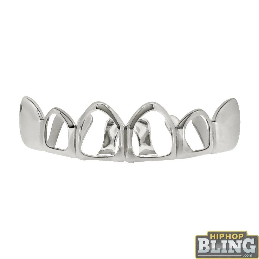 Silver Grillz 4 Open Outline Top Teeth 1 Silver Grillz 4 Open Outline Top Teeth