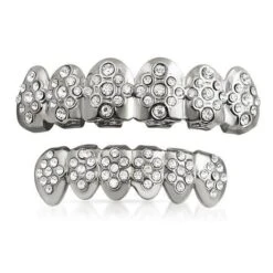 Silver Grillz Set Diamond Ice Style Teeth Set