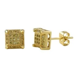 Small Cube Canary Gold CZ Micro Pave Earrings