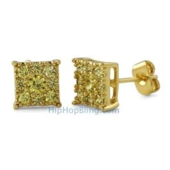 Square Cluster CZ Lemonade Bling Bling Earrings
