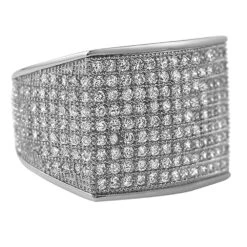 Thick Block Rhodium CZ Bling Bling Ring