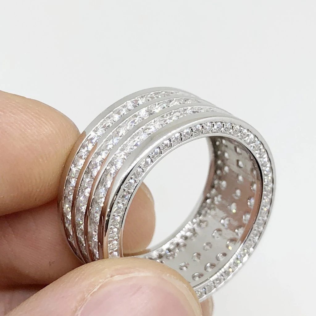 Triple Row CZ Eternity Band Bling Bling Ring In Rhodium 3 Triple Row CZ Eternity Band Bling Bling Ring In Rhodium - Image 3