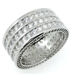 Triple Row CZ Eternity Band Bling Bling Ring In Rhodium