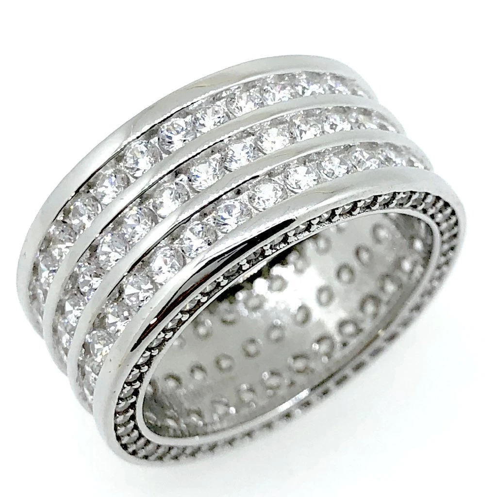 Triple Row CZ Eternity Band Bling Bling Ring In Rhodium 1 Triple Row CZ Eternity Band Bling Bling Ring In Rhodium