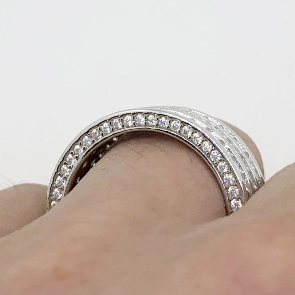 Triple Row CZ Eternity Band Bling Bling Ring In Rhodium 2 Triple Row CZ Eternity Band Bling Bling Ring In Rhodium - Image 2
